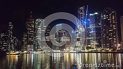 Travel - Romantic views of Brisbane by night on the banks of the Brisbane River Stock Photo
