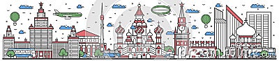 Travel in Russia country line flat design banner Cartoon Illustration