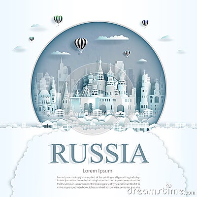 Travel Russia monument with ancient in circle background Cartoon Illustration