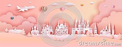 Travel Russia top world famous castle ancient architecture and palace Vector Illustration