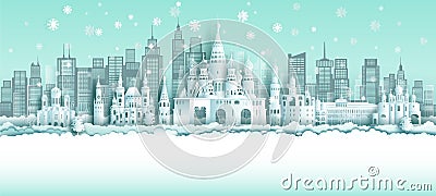 Travel Russia top world famous city ancient and palace architecture Vector Illustration