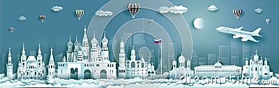 Travel Russia top world famous city ancient and palace architecture Vector Illustration