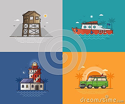 Travel Seaside Backgrounds Vector Illustration