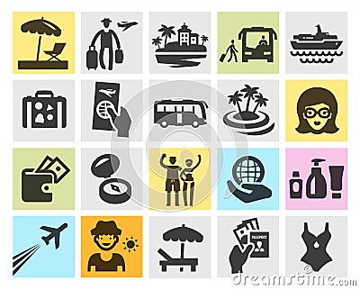 Travel set black icons. signs and symbols Vector Illustration