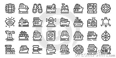 Travel by ship icons set outline vector. Sea boat Stock Photo