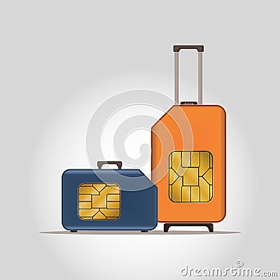 Travel SIM illustration. Roaming. Luggage. Vector Illustration