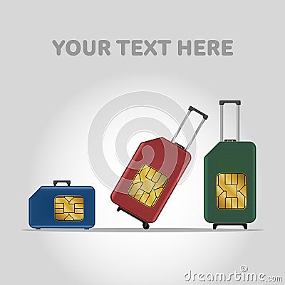 Travel SIM vector illustration. Roaming. Luggage. Vector Illustration