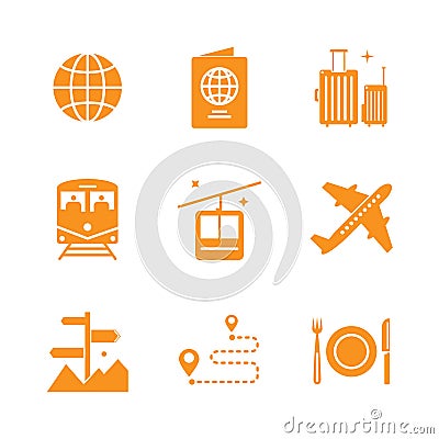 Travel solid icon pack on white background Stock Photo