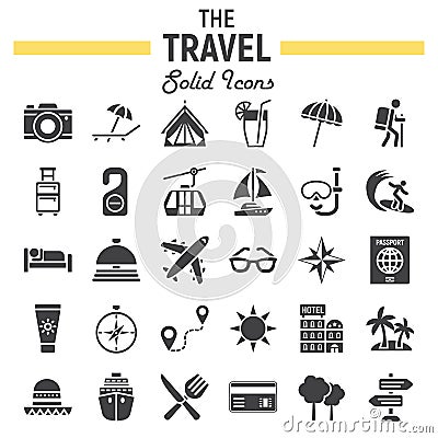 Travel solid icon set, tourism symbols collection Vector Illustration