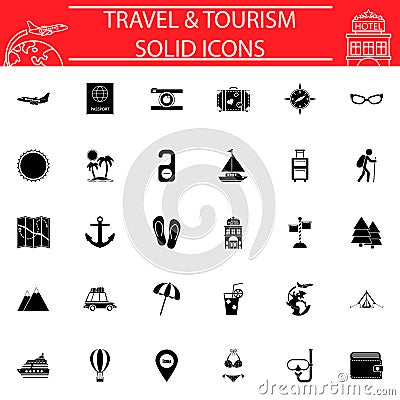 Travel solid icon set, Travel symbols collection Vector Illustration