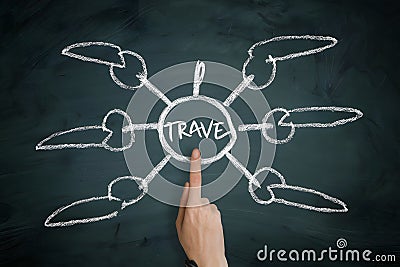 Travel solution outlined on blackboard, paths to explore emerge Stock Photo