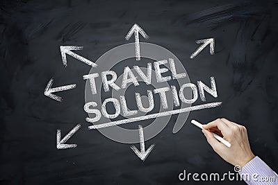 Travel solution outlined on blackboard, paths to explore emerge Stock Photo