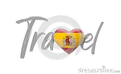 Travel Spain love heart flag. 3D Rendering Stock Photo