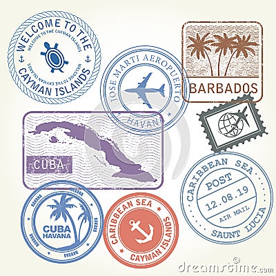 Travel stamps set Caribbean Sea Vector Illustration