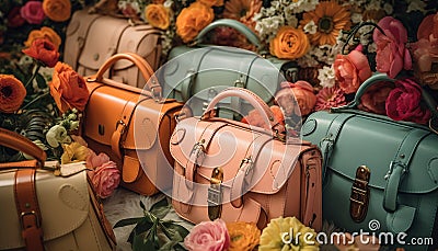 Travel in style with leather luggage collection generated by AI Stock Photo