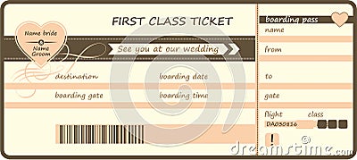 Travel-style wedding invitation card. Wedding ticket Vector Illustration