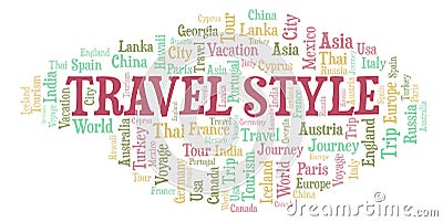 Travel Style word cloud. Stock Photo
