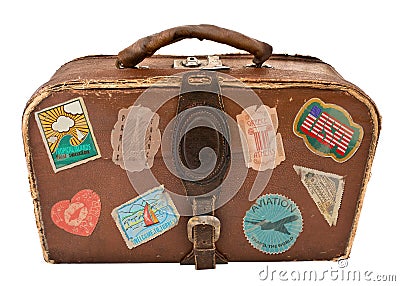 Travel Suitcase with stickers. Stock Photo