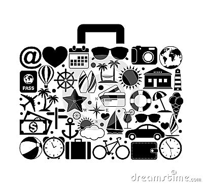 Travel suitcase with travel icons Vector Illustration
