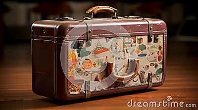 Travel suitcase with travel stickers and stamps, accesory Stock Photo