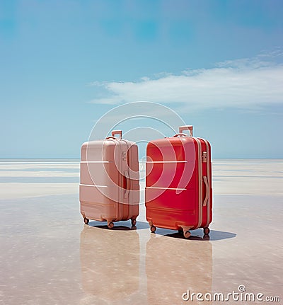 travel suitcases against an abstract background, embodying the essence of adventure and exploration. Stock Photo