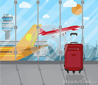 Travel suitcases inside of airport Vector Illustration