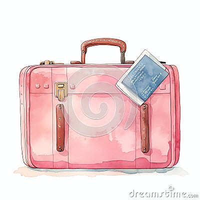Travel suitecase watercolor illustration, travel clipart Cartoon Illustration