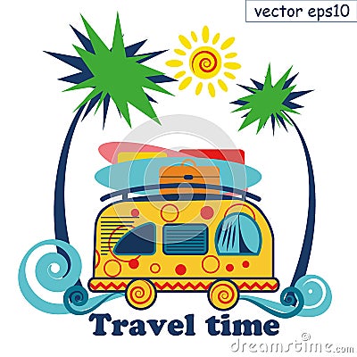 Travel summer van vector poster. surfing and travelling Vector Illustration