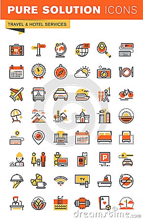 Travel thin line flat design web icons collection Vector Illustration