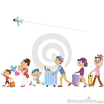 Travel in three-generation family Vector Illustration