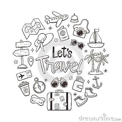 Travel time background. Doodle version Vector Illustration