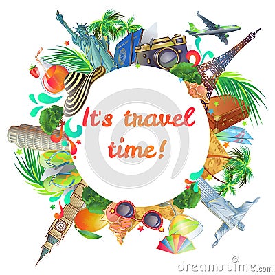 Travel Time Round Composition Vector Illustration