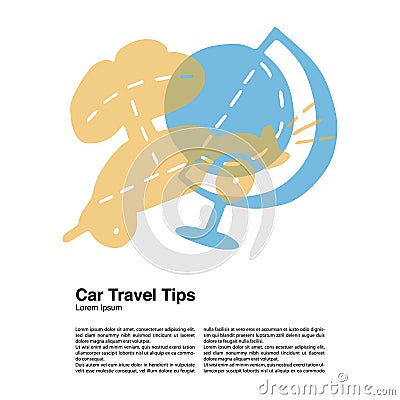 Travel Tips text example with car travelling symbols Vector Illustration