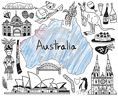 Travel to Australia doodle drawing icon Vector Illustration