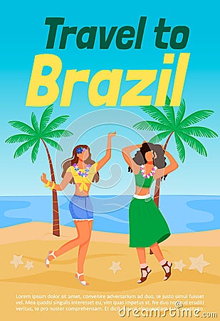 Travel to Brazil poster flat vector template Vector Illustration