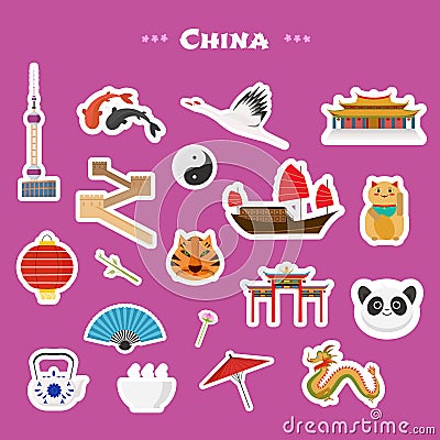 Travel to China, Beijing vector icons set Vector Illustration