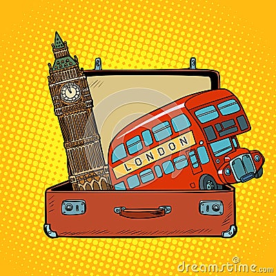 Travel to England concept. Suitcase with London sights Vector Illustration