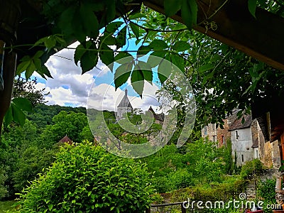 Travel to France, Gargilesse Dampierre, arcade view of the village, landscape of the Creuse valley Stock Photo