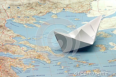 Travel to greece by boat Stock Photo