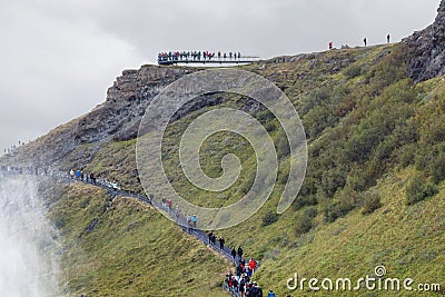 path to viewpoint over Gullfoss waterfall Editorial Stock Photo