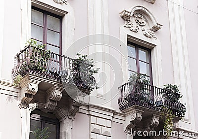 Travel to Italy - facade of historical building in Catania, Sicily, ancient street Stock Photo