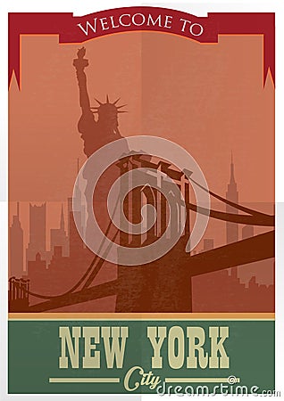 Travel to New York Poster.Vintage advertisement Vector Illustration