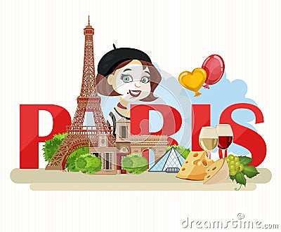 Travel to Paris. Sightseeing of Paris and France. Romantic tourist card in vintage style. Stock Photo
