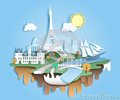 Travel to Paris, vector paper cut illustration Vector Illustration