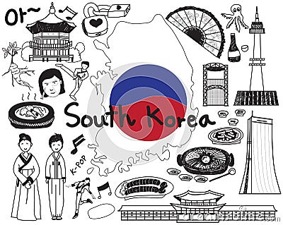 Travel to South Korean doodle drawing icon Vector Illustration