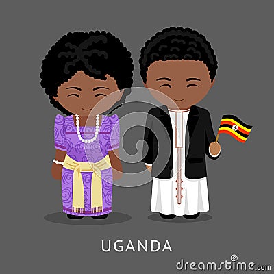 Travel to Uganda. Man and woman in traditional costume. Vector Illustration