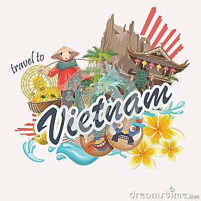 Travel to Vietnam card Vector Illustration