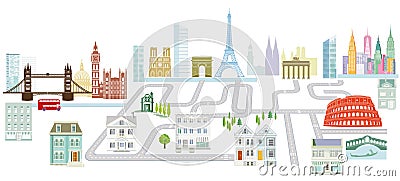 Travel to world famous sights in Europe Vector Illustration