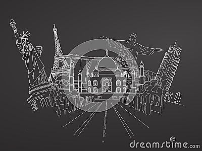 Travel to World. Sketch on Chalkboard Vector Illustration