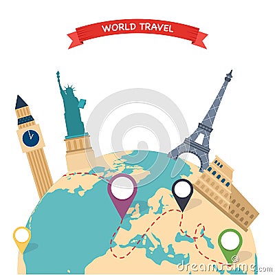 Travel to World. Trip to World. Road trip. Tourism. Vector illus Vector Illustration
